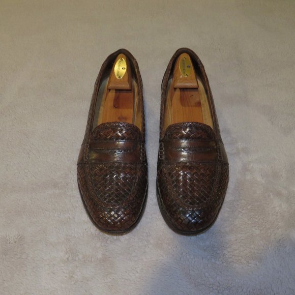 Nettleton Brown Leather Woven Handcrafted Penny Loafers 10D main image 9